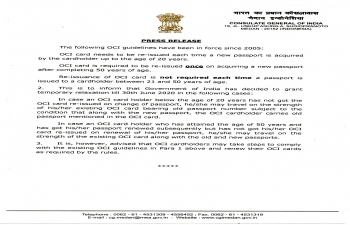 Press Release on Overseas Citizen of India (OCI) Card